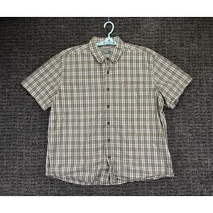 Carhartt Shirt Mens 2XL Green White Plaid Relaxed Fit Short Sleeve Casual Work